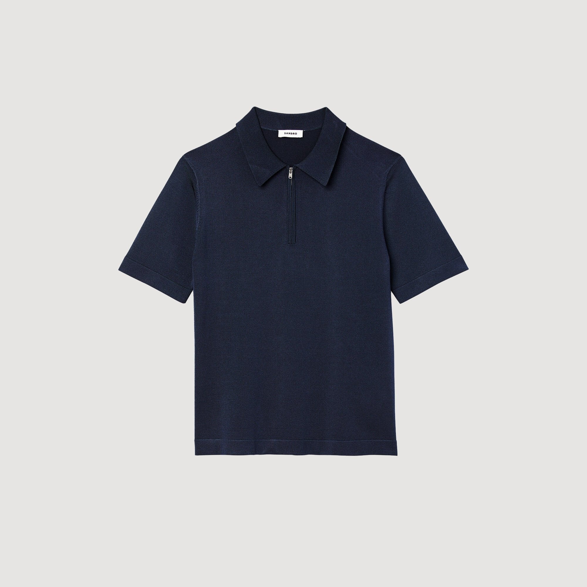 Knitted polo shirt with zip collar Navy Blue Sandro Men