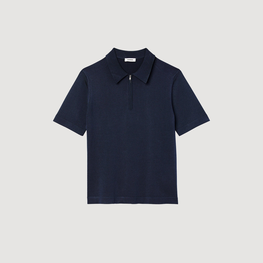 Knitted polo shirt with zip collar Navy Blue Sandro Men