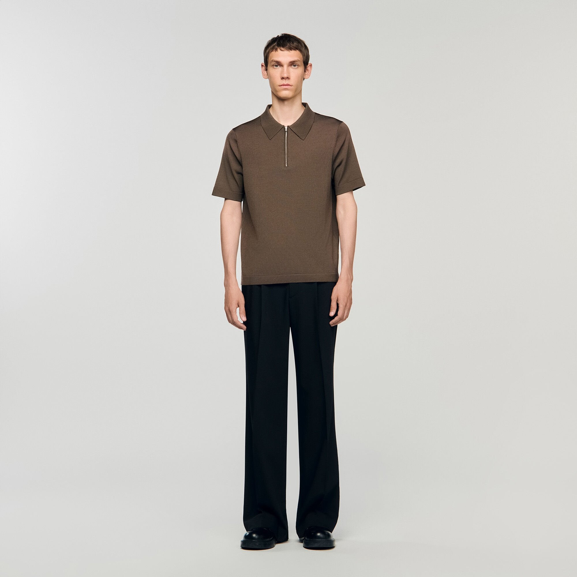 Knitted polo shirt with zip collar Caramel Sandro Men