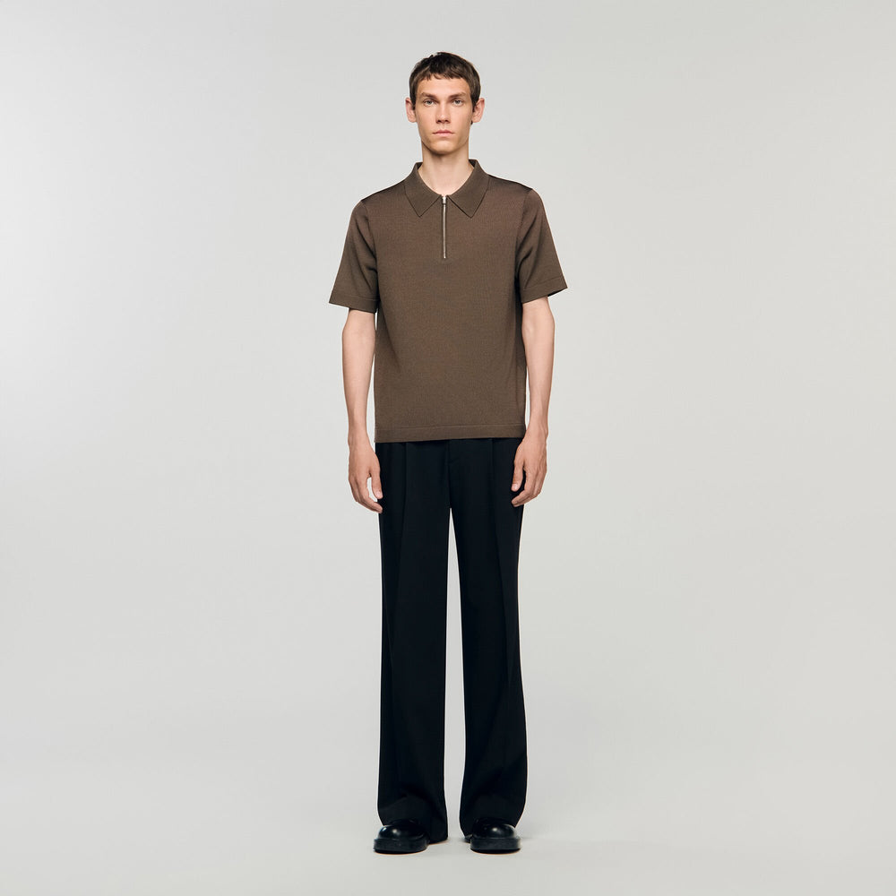 Knitted polo shirt with zip collar Caramel Sandro Men