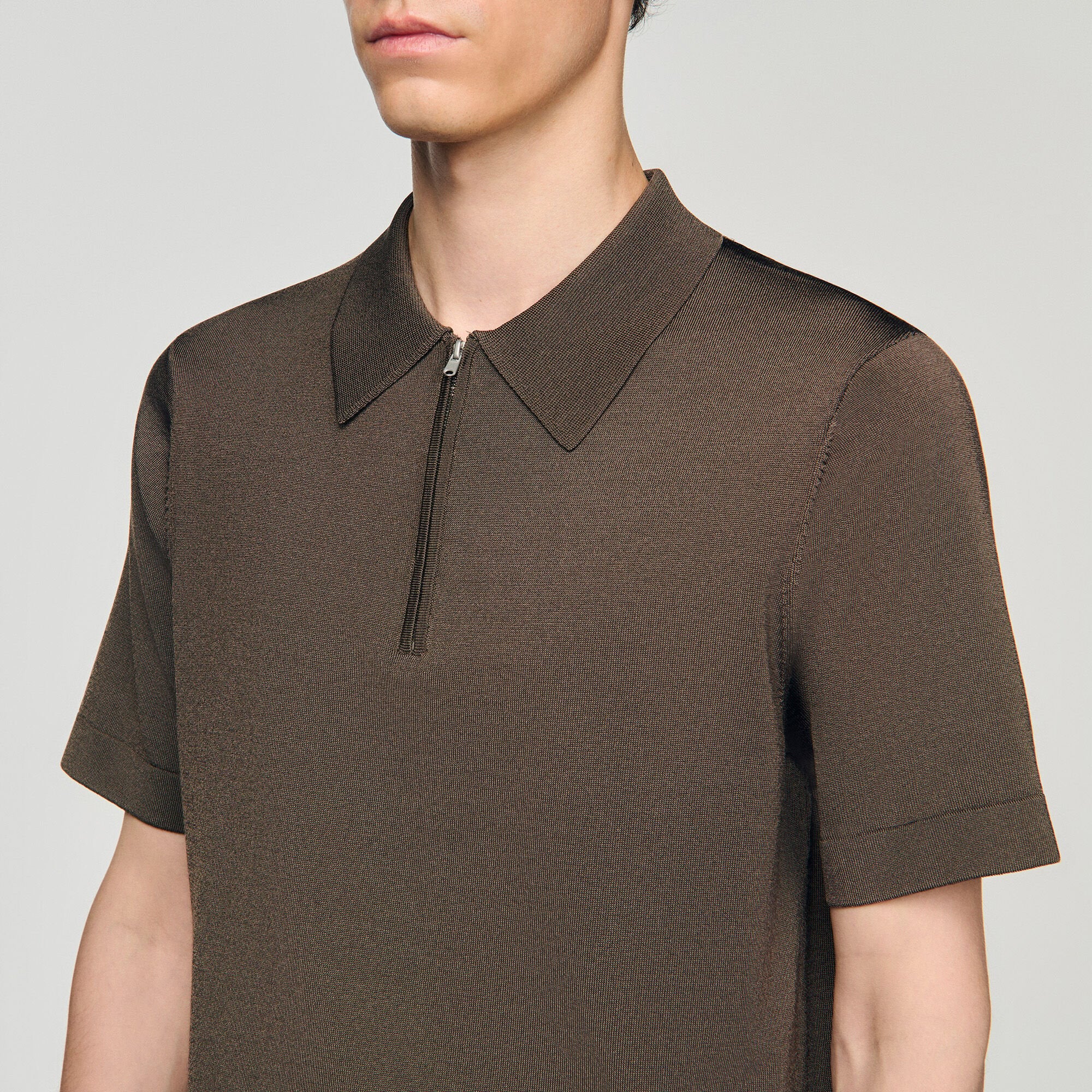 Knitted polo shirt with zip collar Caramel Sandro Men