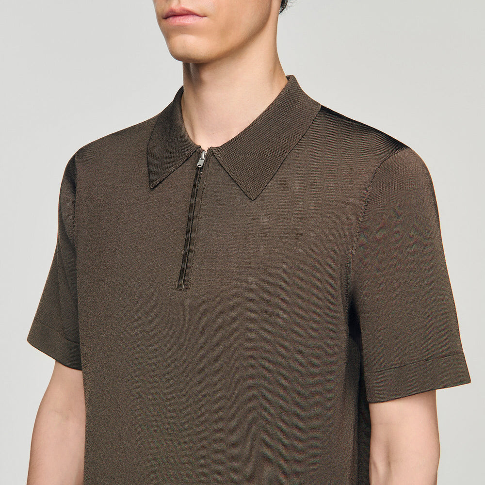 Knitted polo shirt with zip collar Caramel Sandro Men