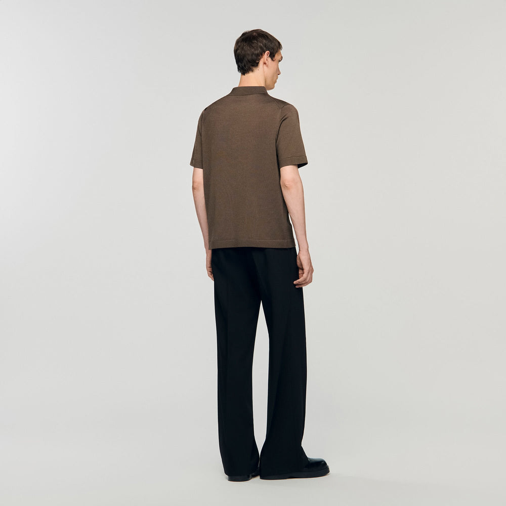Knitted polo shirt with zip collar Caramel Sandro Men