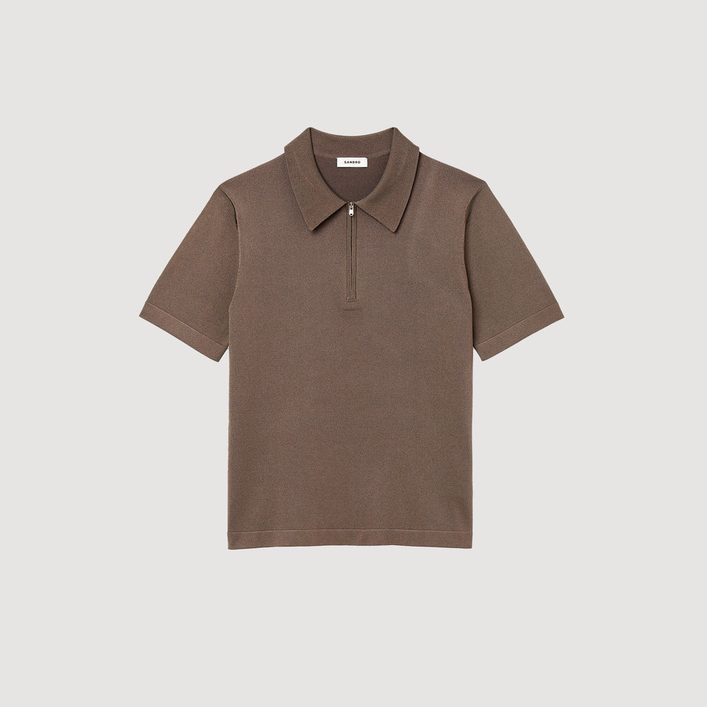 Knitted polo shirt with zip collar Caramel Sandro Men