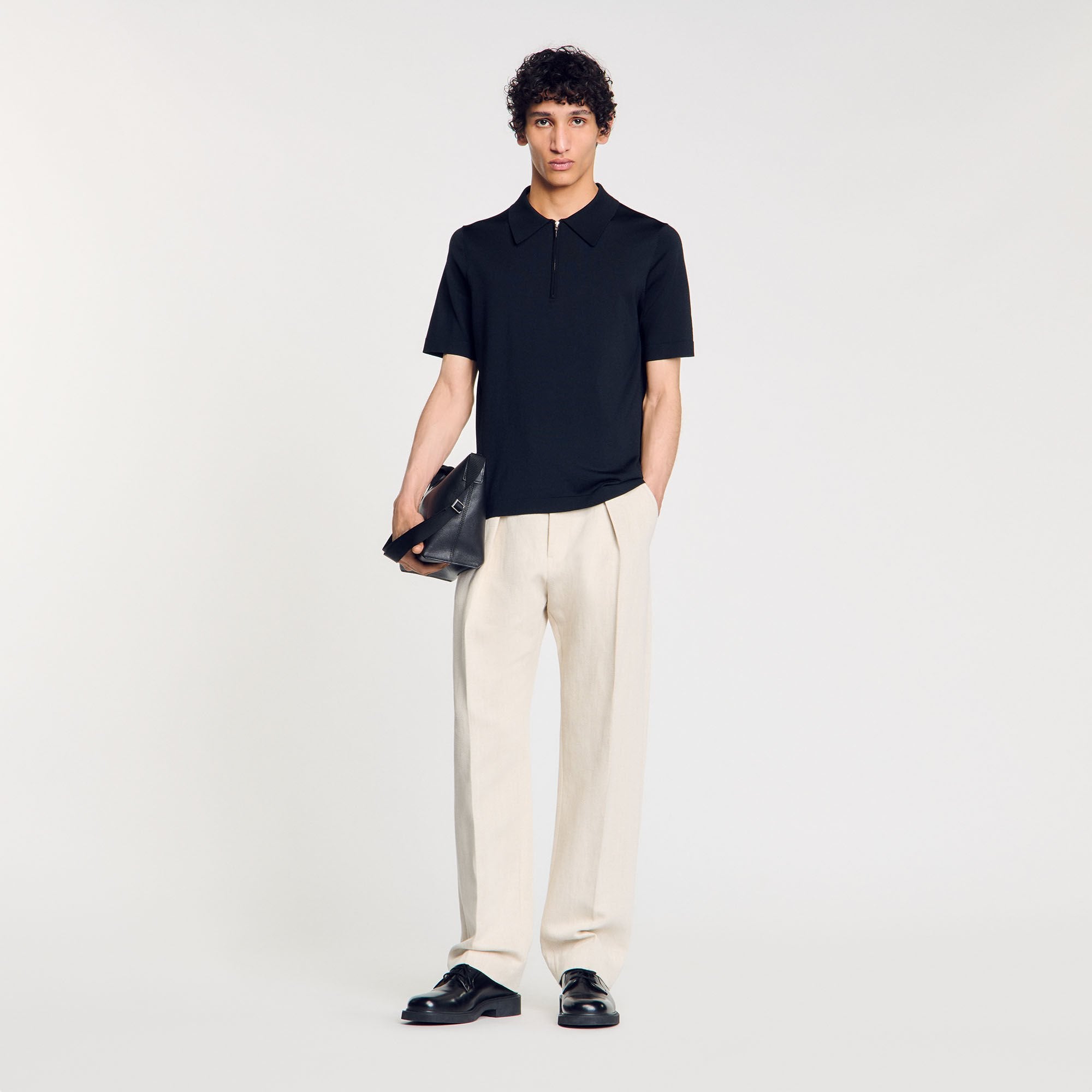 Knitted polo shirt with zip collar Fonte Sandro Men