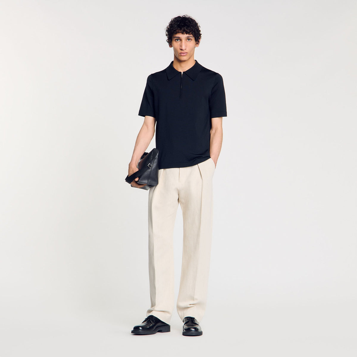 Knitted polo shirt with zip collar Fonte Sandro Men