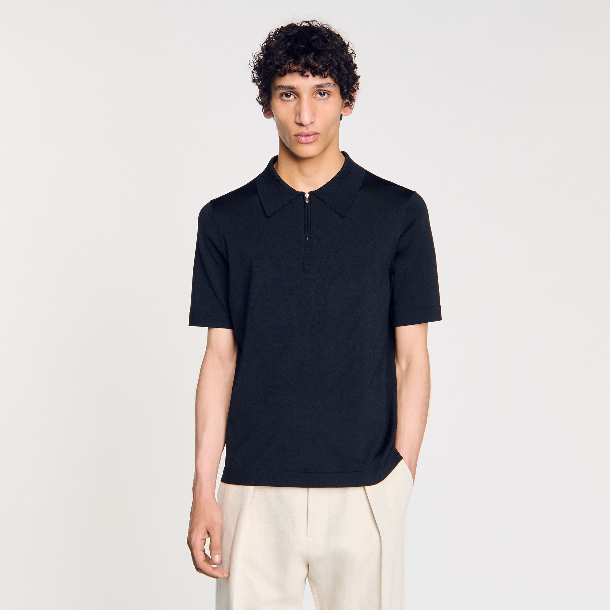Knitted polo shirt with zip collar Fonte Sandro Men