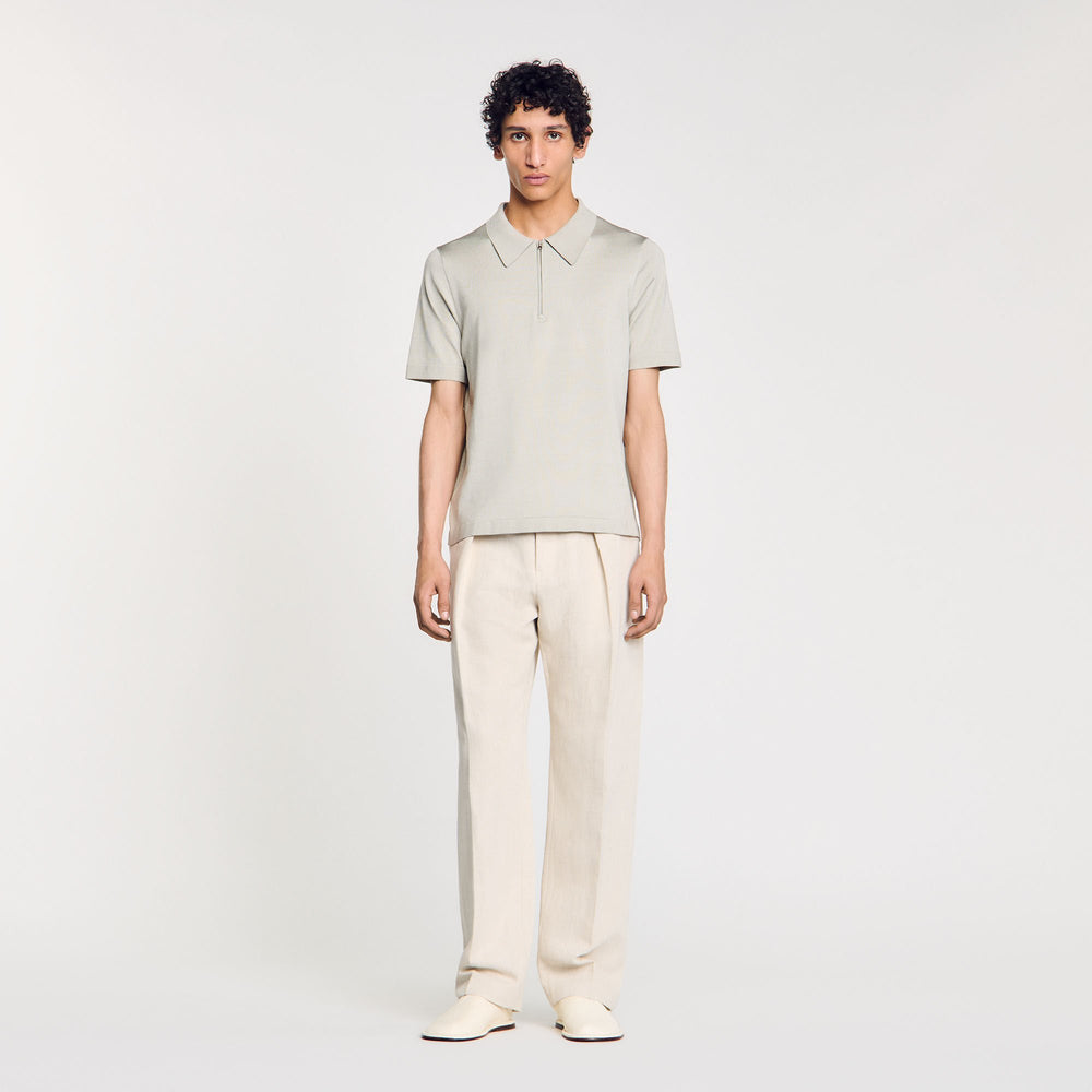 Knitted polo shirt with zip collar Steel Sandro Men