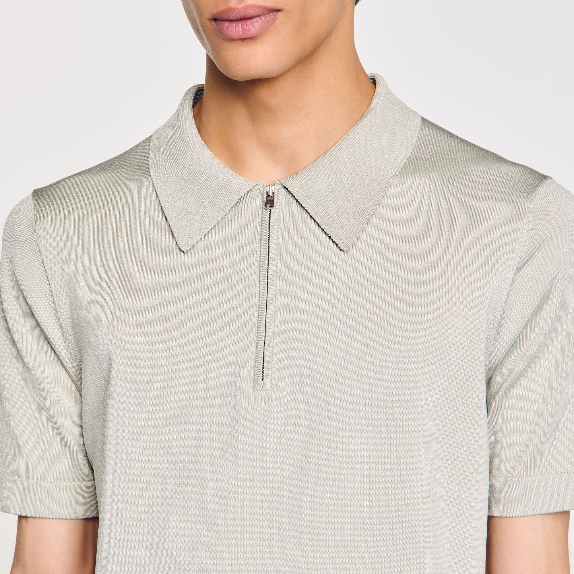 Knitted polo shirt with zip collar Steel Sandro Men