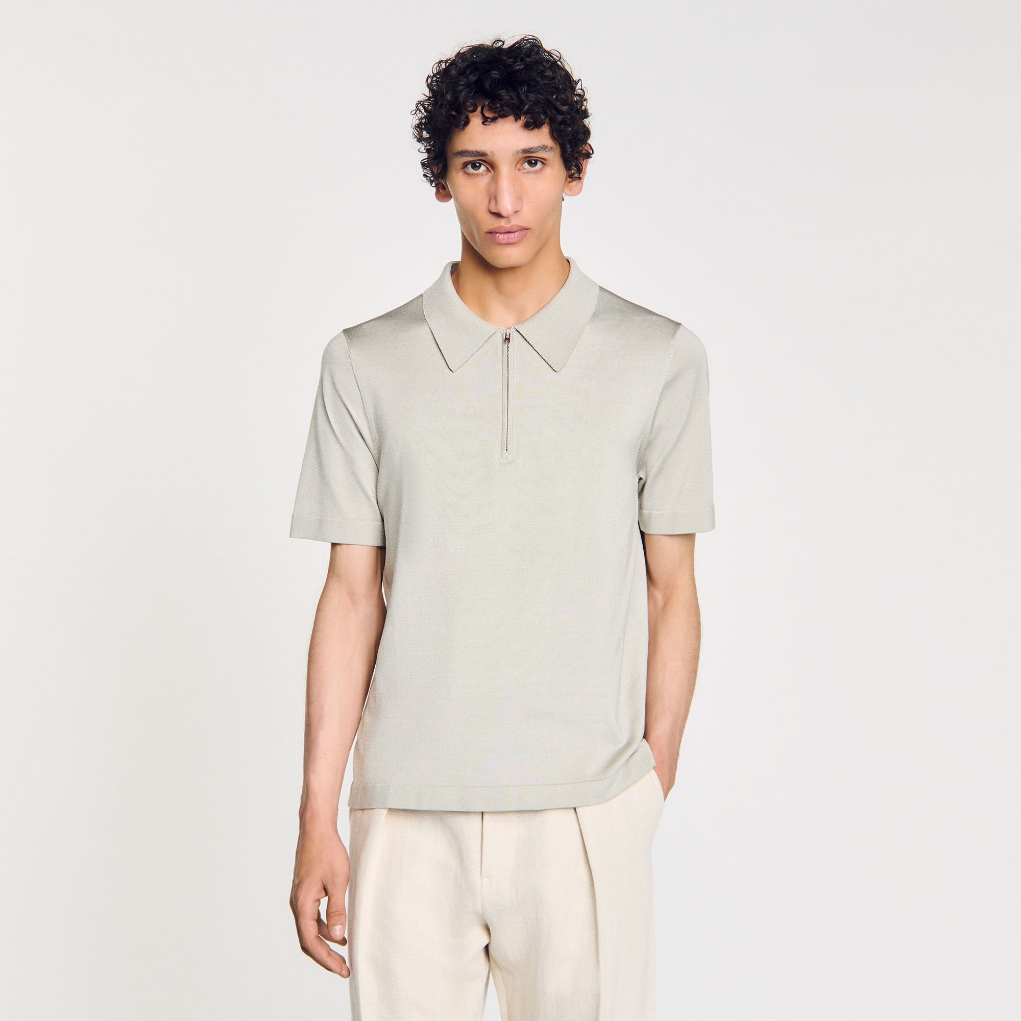 Knitted polo shirt with zip collar Steel Sandro Men