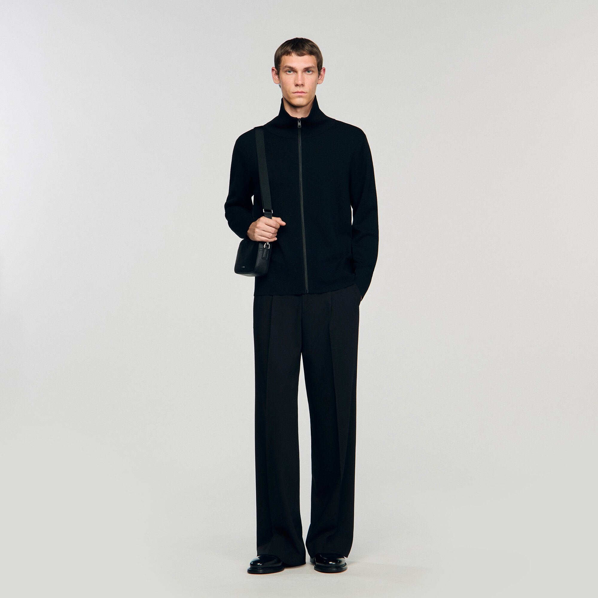 Zip-up wool cardigan Black Sandro Men