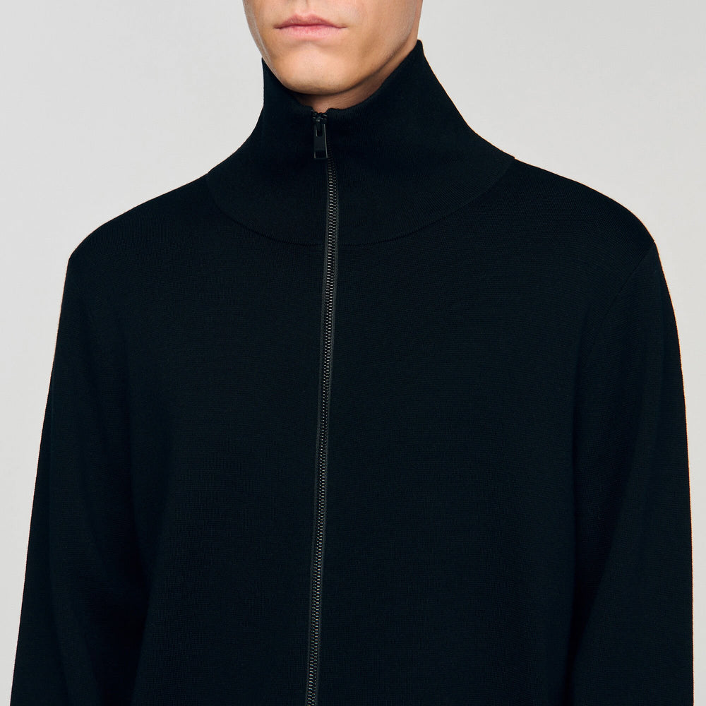 Zip-up wool cardigan Black Sandro Men