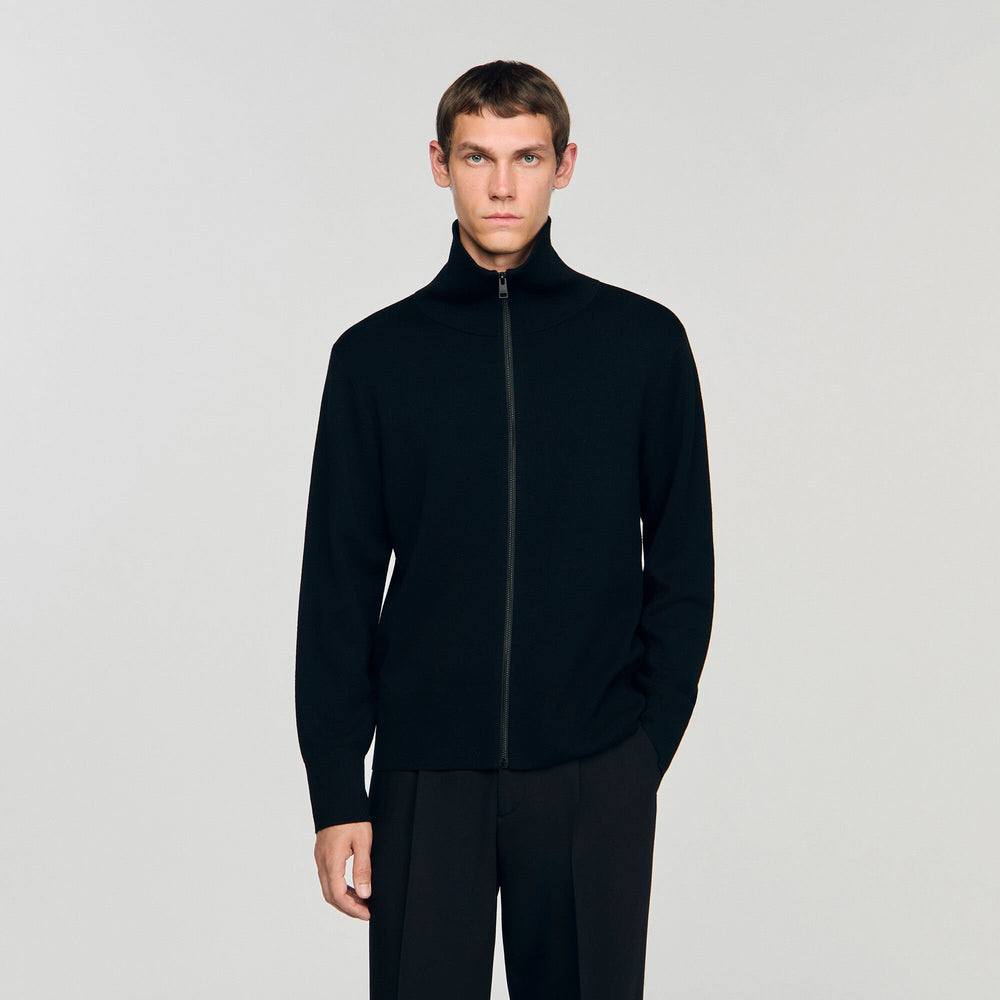 Zip-up wool cardigan Black Sandro Men
