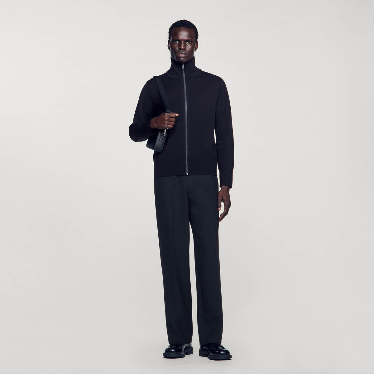 Zip-up wool cardigan Navy Blue Sandro Men