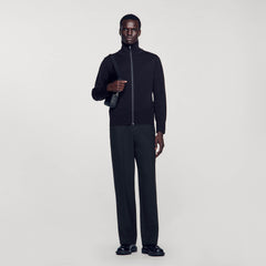 Zip-up wool cardigan Navy Blue Sandro Men