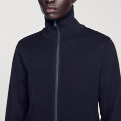 Zip-up wool cardigan Navy Blue Sandro Men