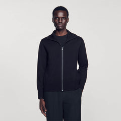 Zip-up wool cardigan Navy Blue Sandro Men