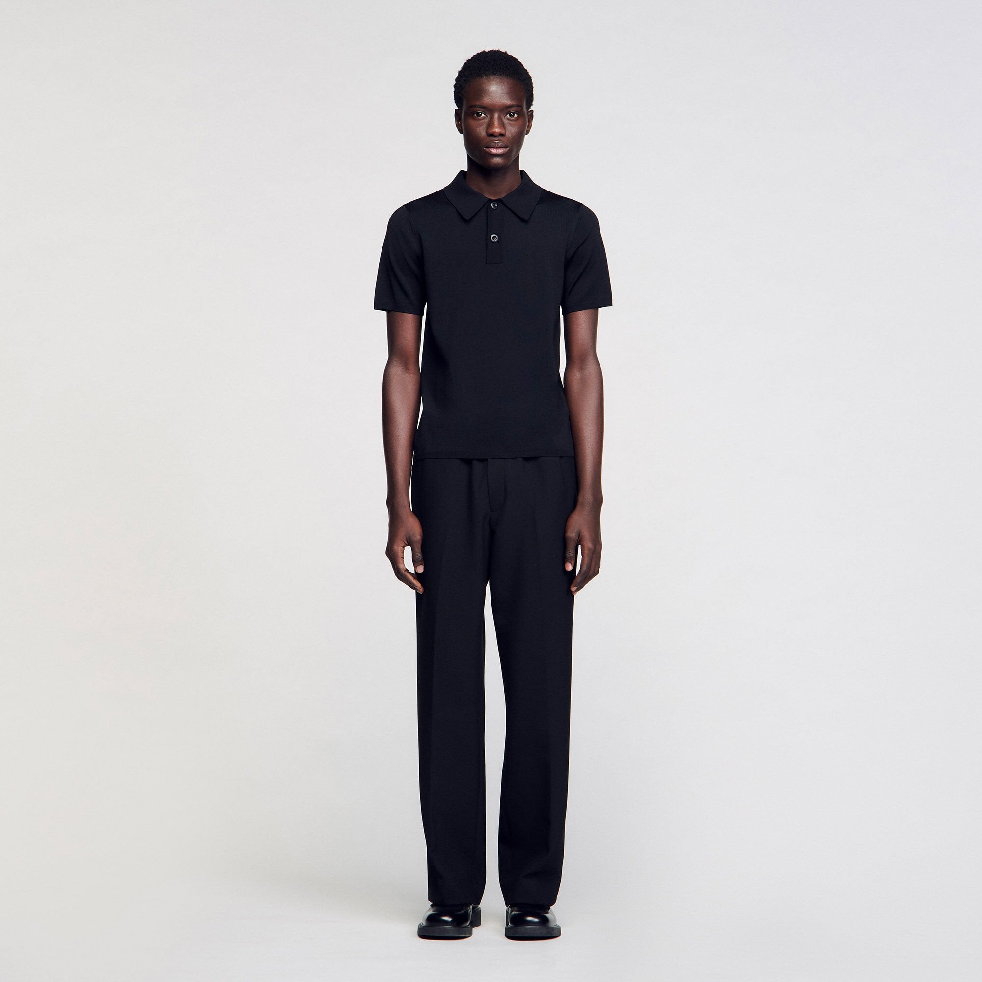 Short-sleeve knitted polo shirt Black Sandro Men
