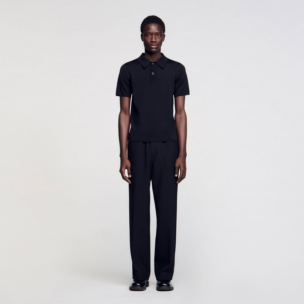 Short-sleeve knitted polo shirt Black Sandro Men
