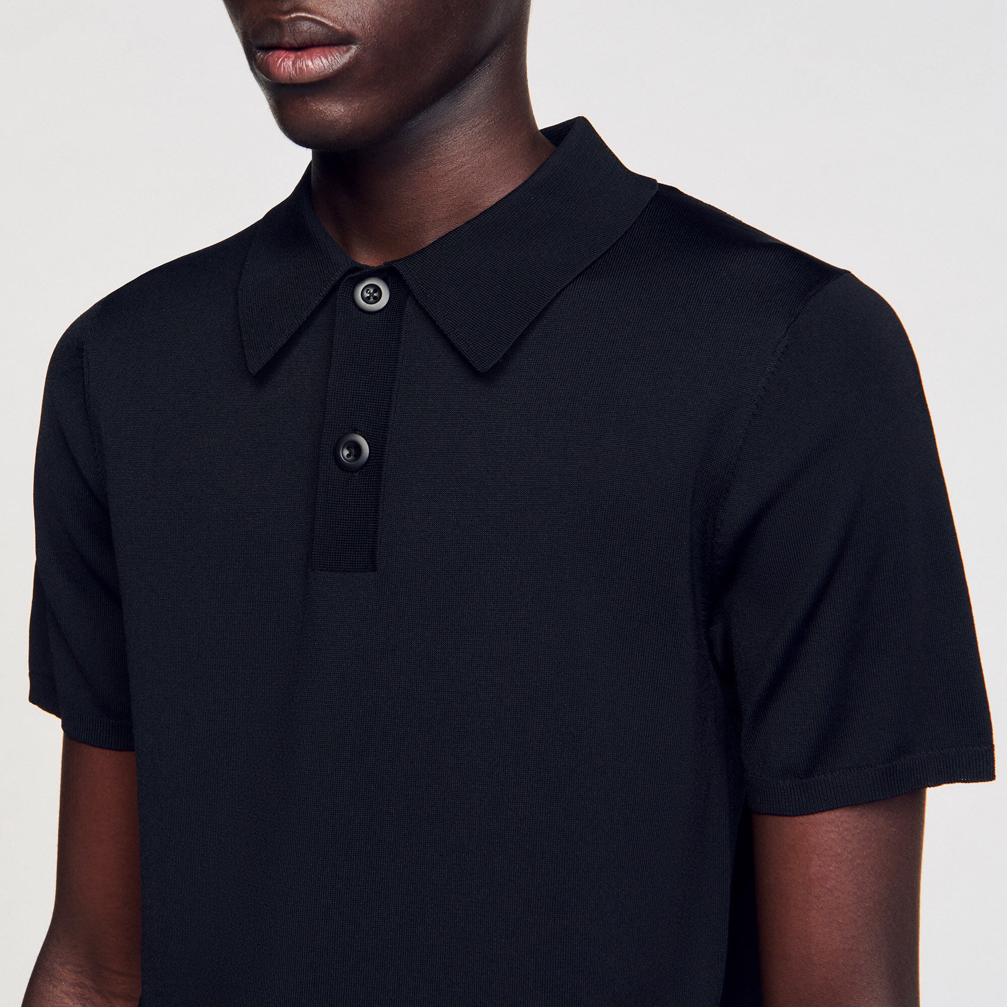 Short-sleeve knitted polo shirt Black Sandro Men