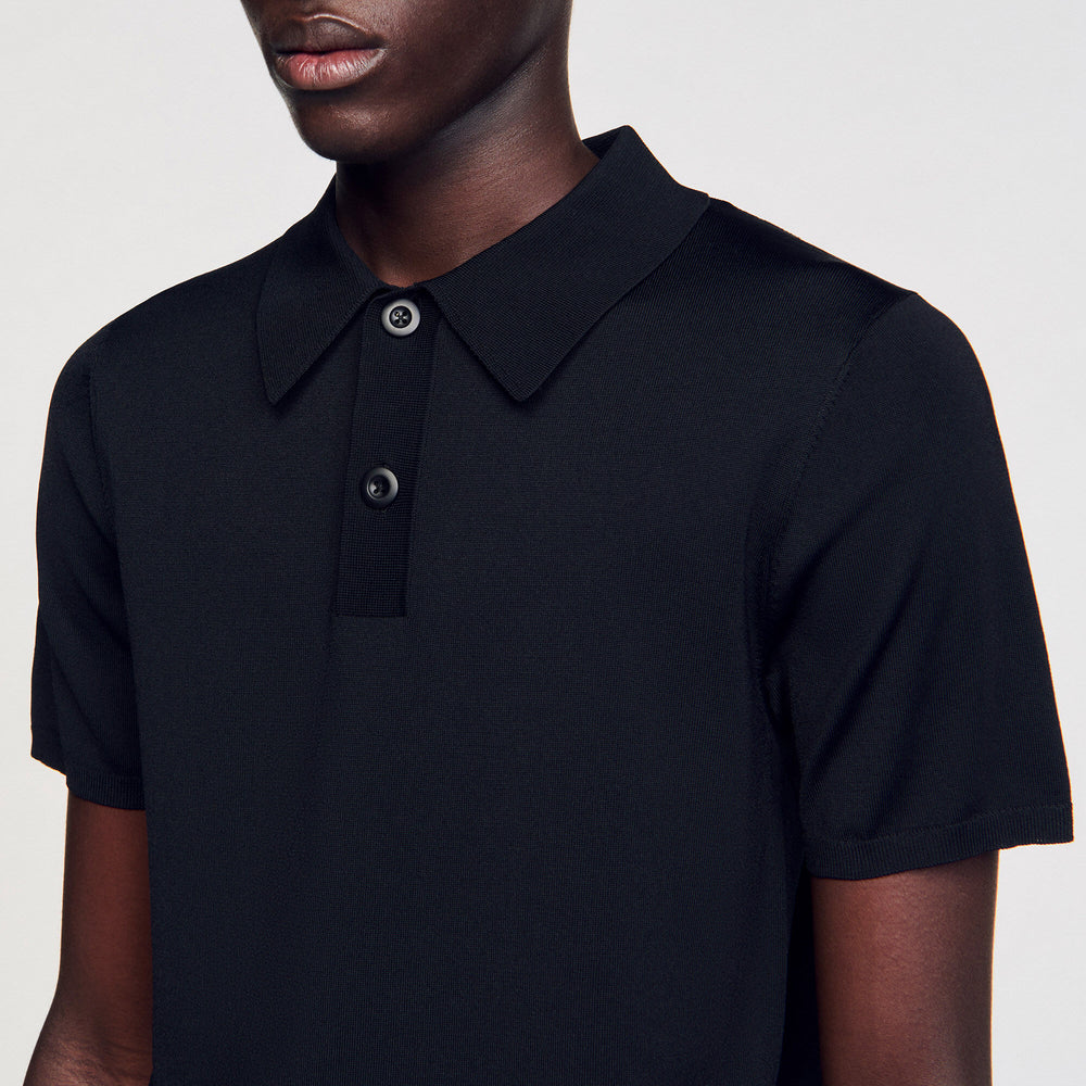 Short-sleeve knitted polo shirt Black Sandro Men