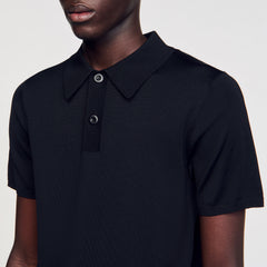 Short-sleeve knitted polo shirt Black Sandro Men