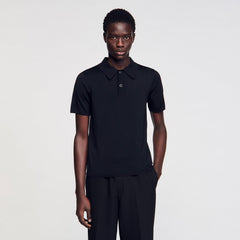 Short-sleeve knitted polo shirt Black Sandro Men
