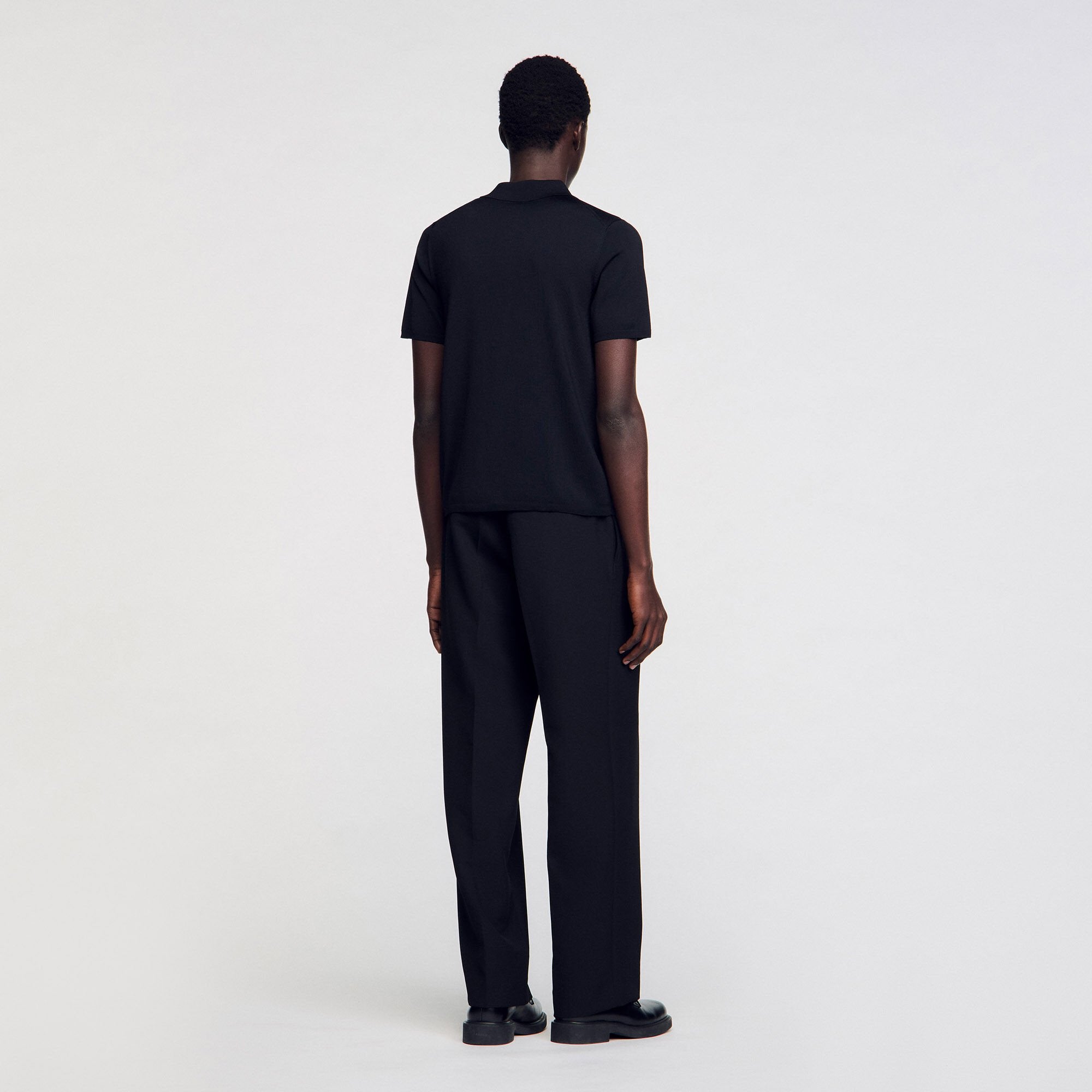 Short-sleeve knitted polo shirt Black Sandro Men