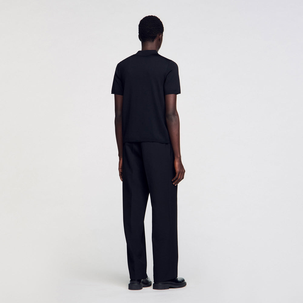 Short-sleeve knitted polo shirt Black Sandro Men