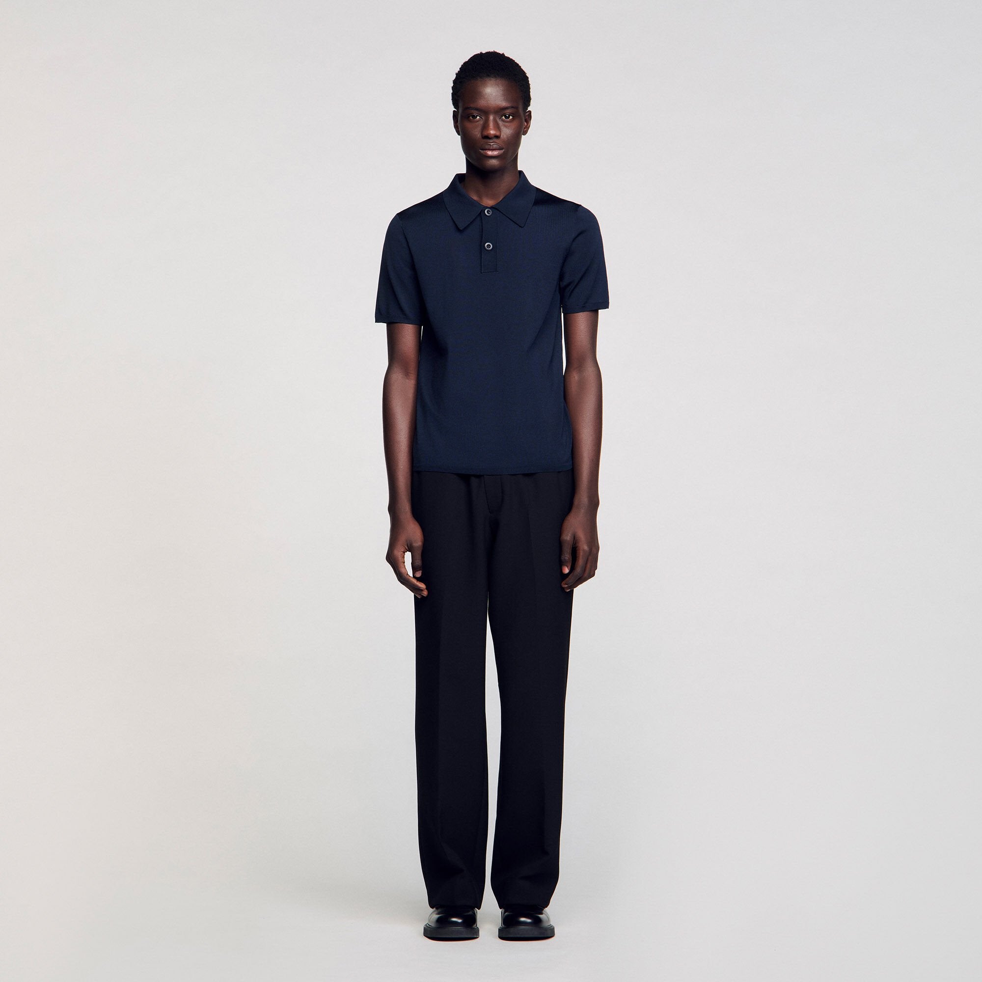 Short-sleeve knitted polo shirt Navy Blue Sandro Men