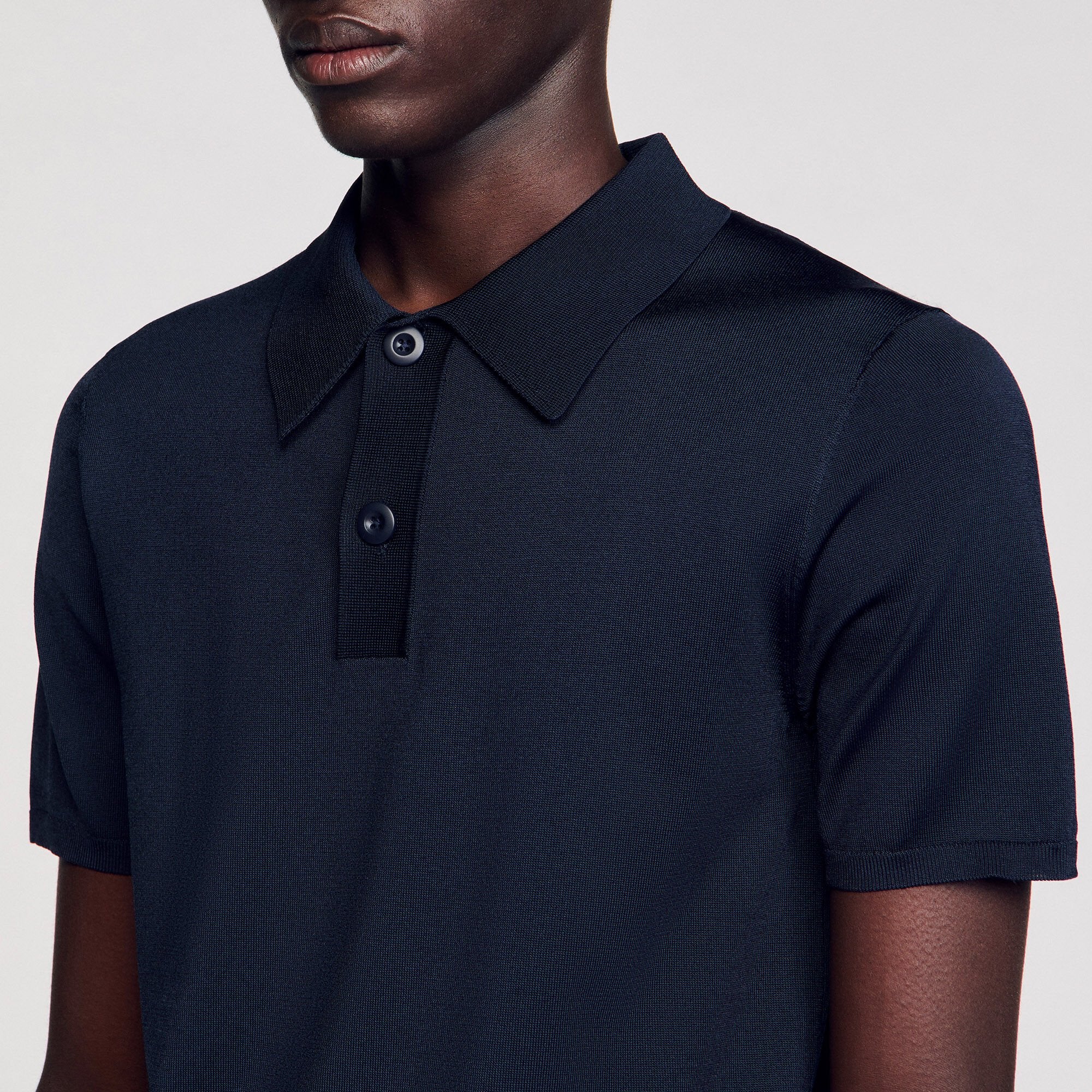 Short-sleeve knitted polo shirt Navy Blue Sandro Men