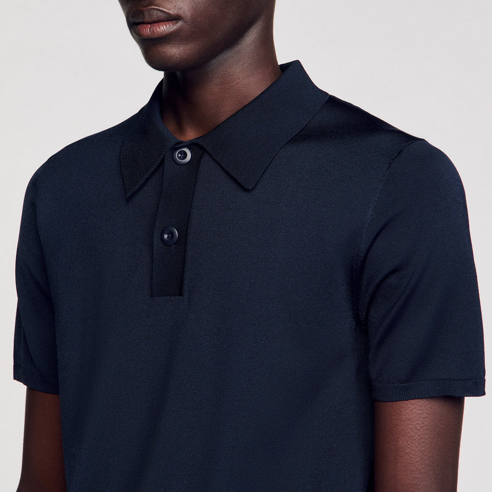 Short-sleeve knitted polo shirt Navy Blue Sandro Men