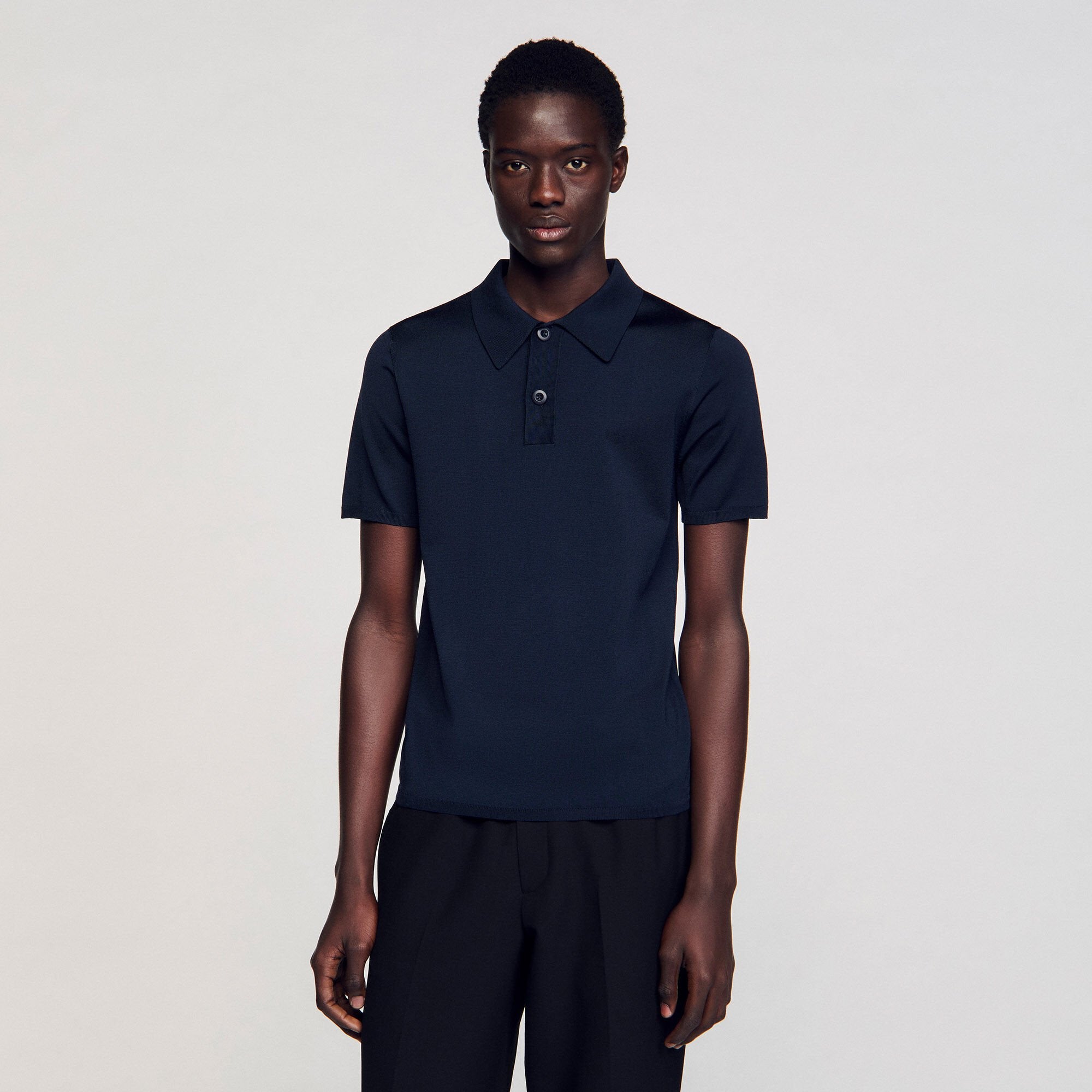 Short-sleeve knitted polo shirt Navy Blue Sandro Men