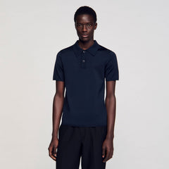 Short-sleeve knitted polo shirt Navy Blue Sandro Men