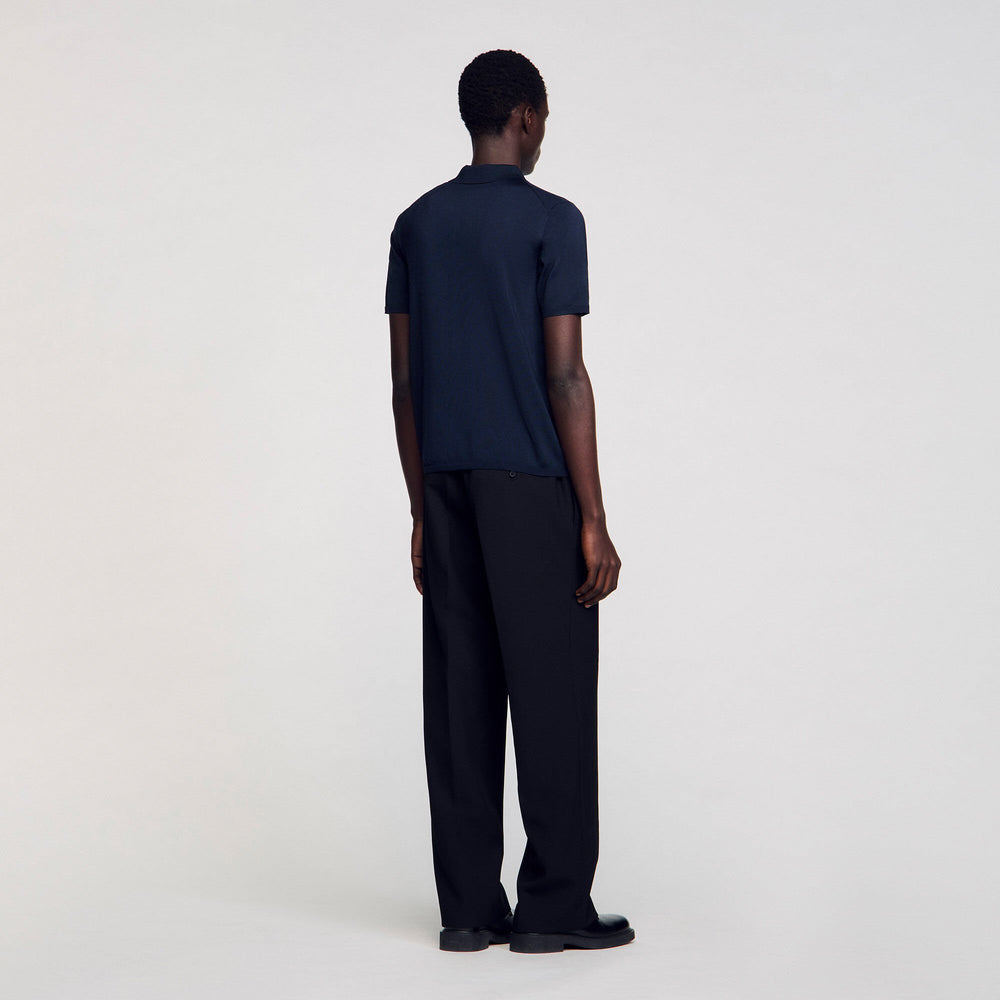 Short-sleeve knitted polo shirt Navy Blue Sandro Men