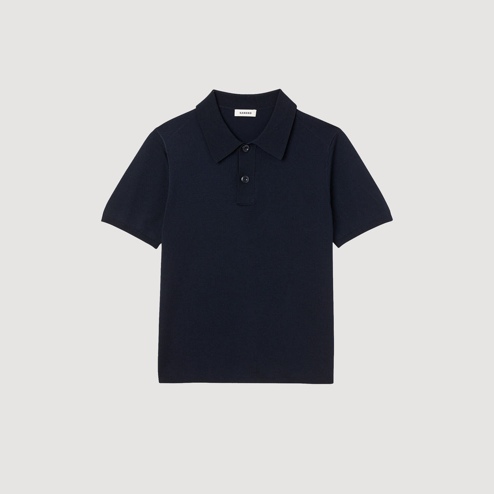 Short-sleeve knitted polo shirt Navy Blue Sandro Men