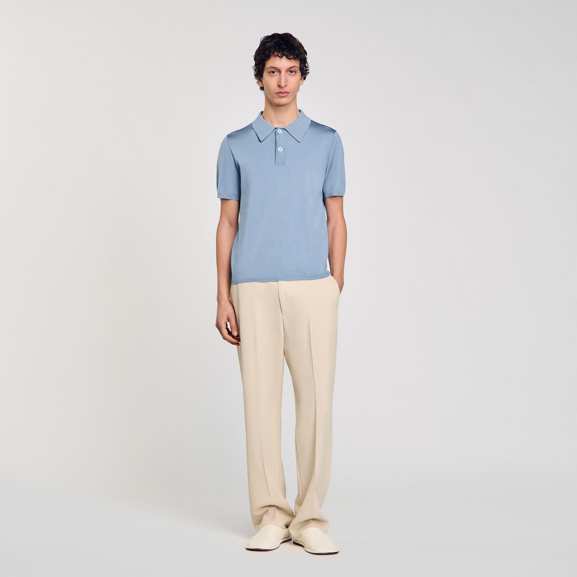 Short-sleeve knitted polo shirt Chambray Sandro Men