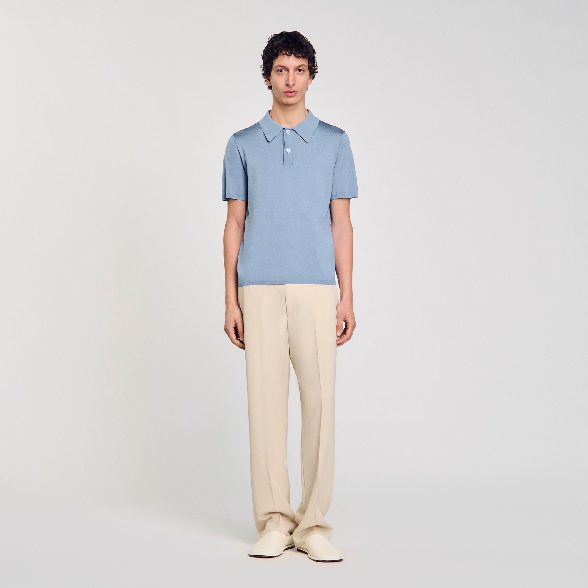 Short-sleeve knitted polo shirt Chambray Sandro Men