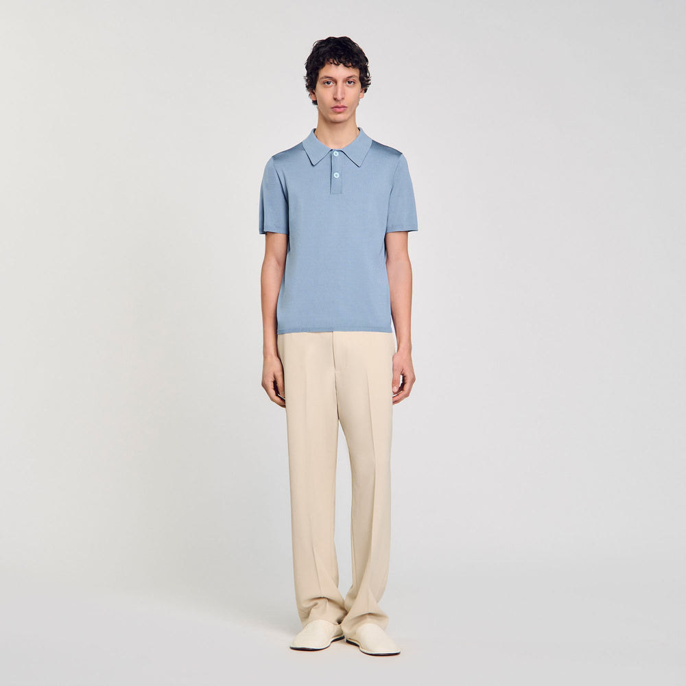 Short-sleeve knitted polo shirt Chambray Sandro Men