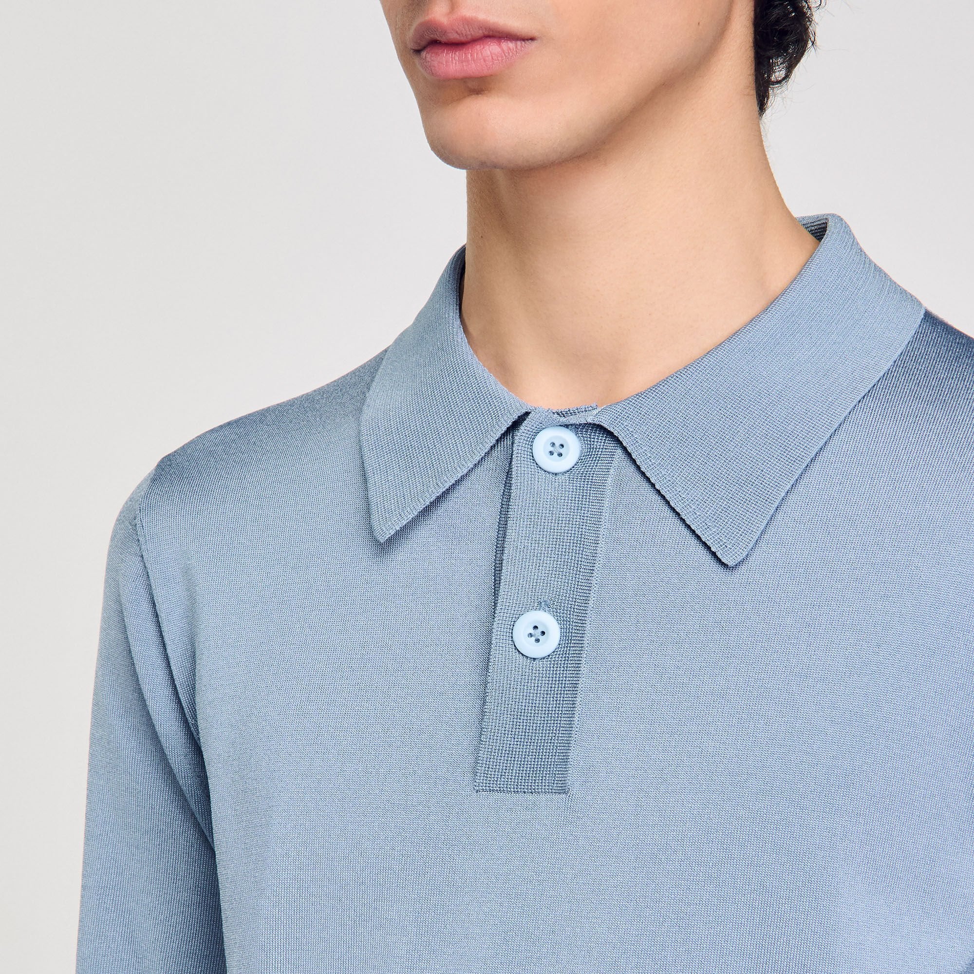 Short-sleeve knitted polo shirt Chambray Sandro Men