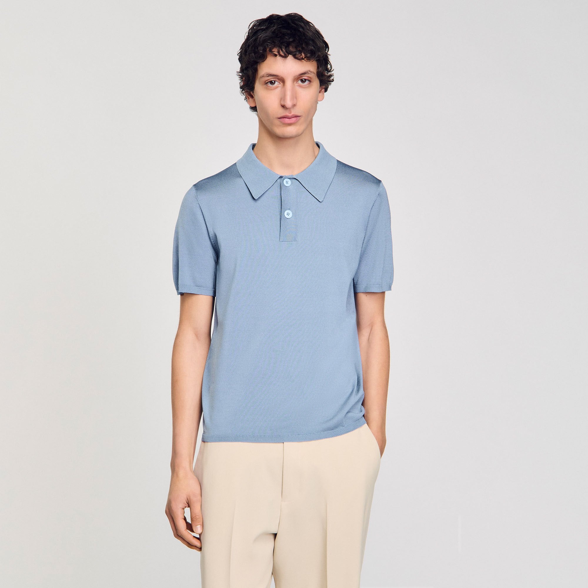Short-sleeve knitted polo shirt Chambray Sandro Men