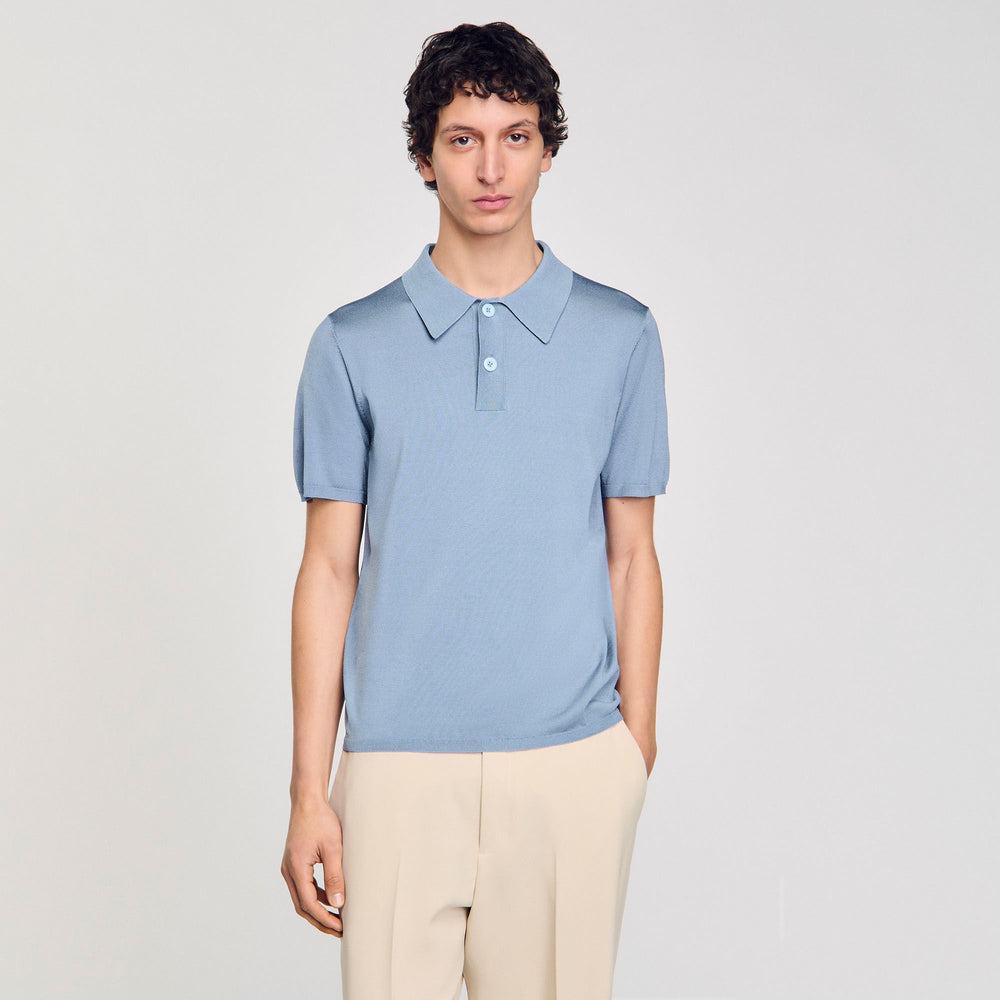 Short-sleeve knitted polo shirt Chambray Sandro Men