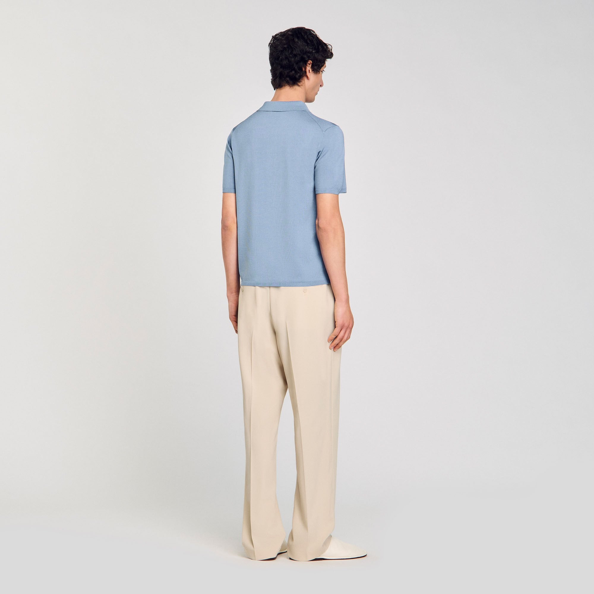Short-sleeve knitted polo shirt Chambray Sandro Men