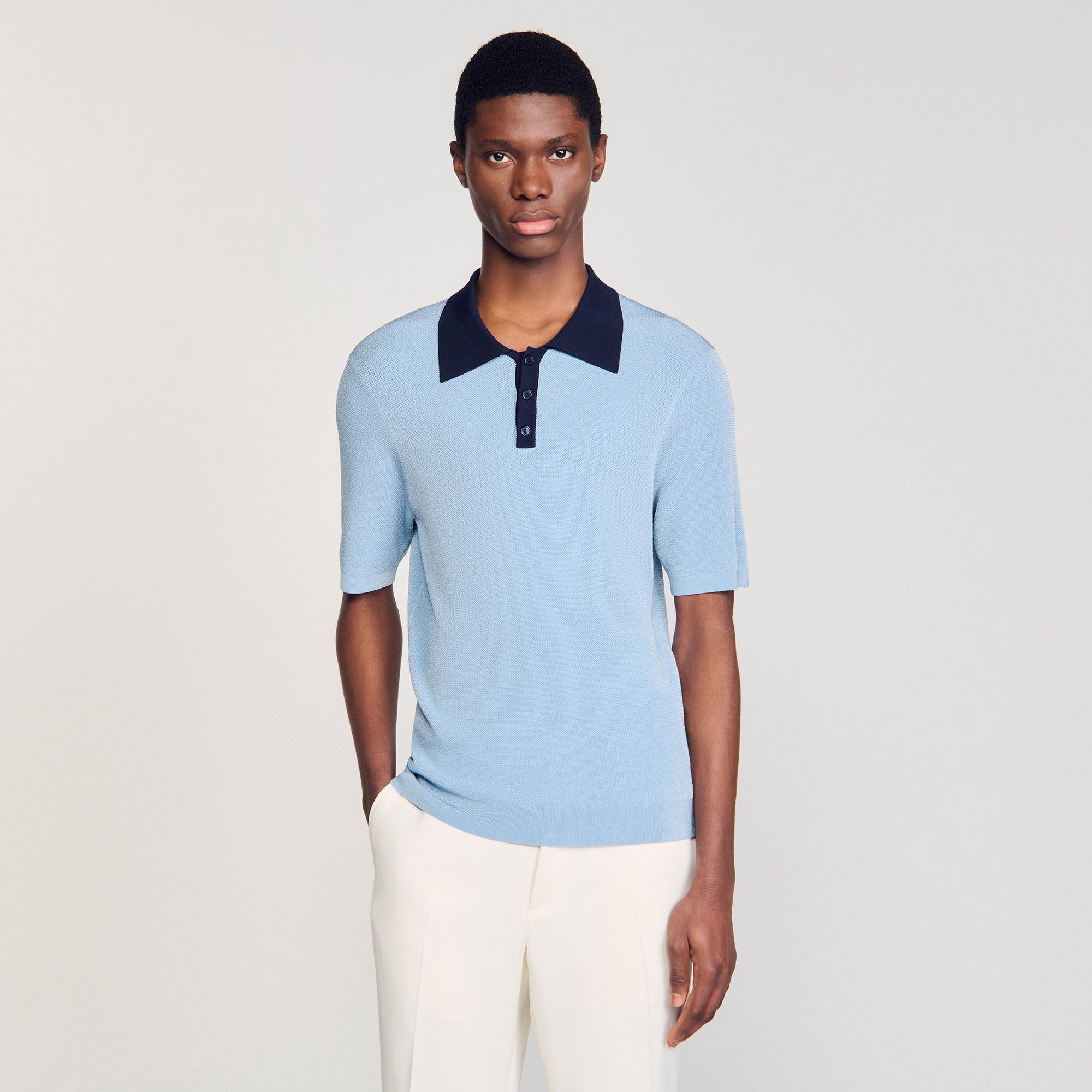 Two-tone polo shirt Chambray Sandro Men