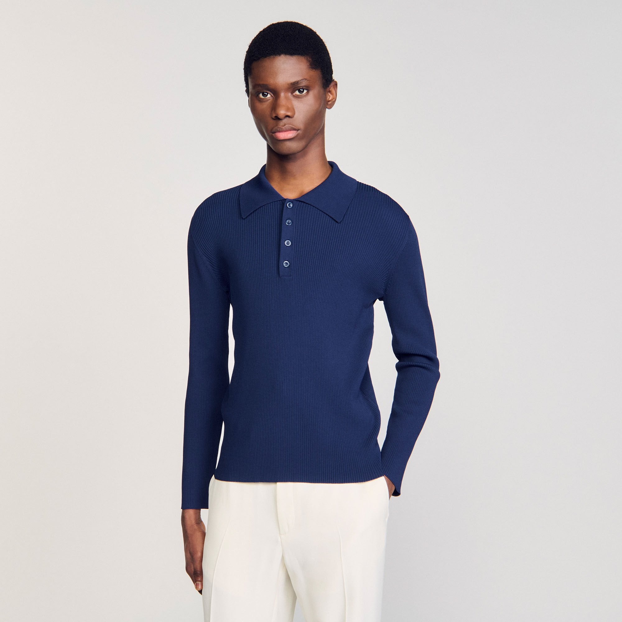 Rib knit polo shirt Royal Blue Sandro Men