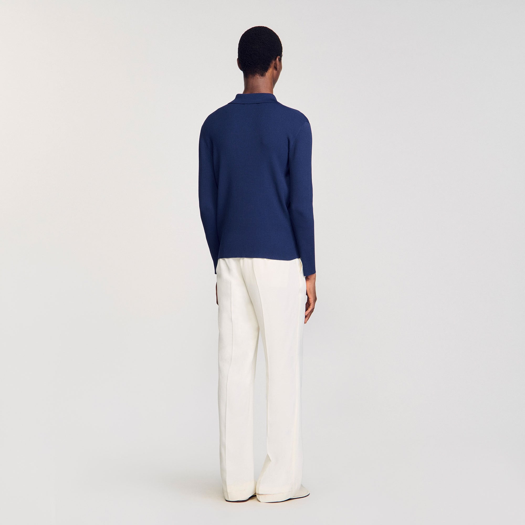 Rib knit polo shirt Royal Blue Sandro Men
