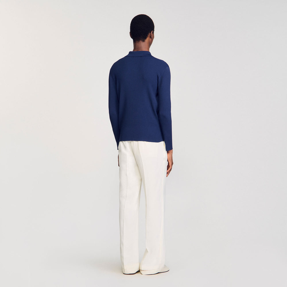 Rib knit polo shirt Royal Blue Sandro Men