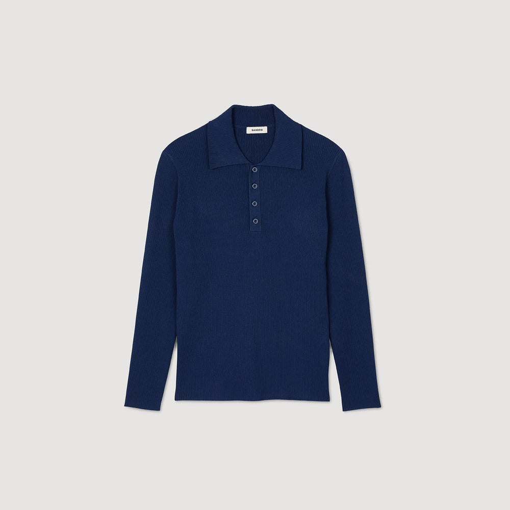 Rib knit polo shirt Royal Blue Sandro Men