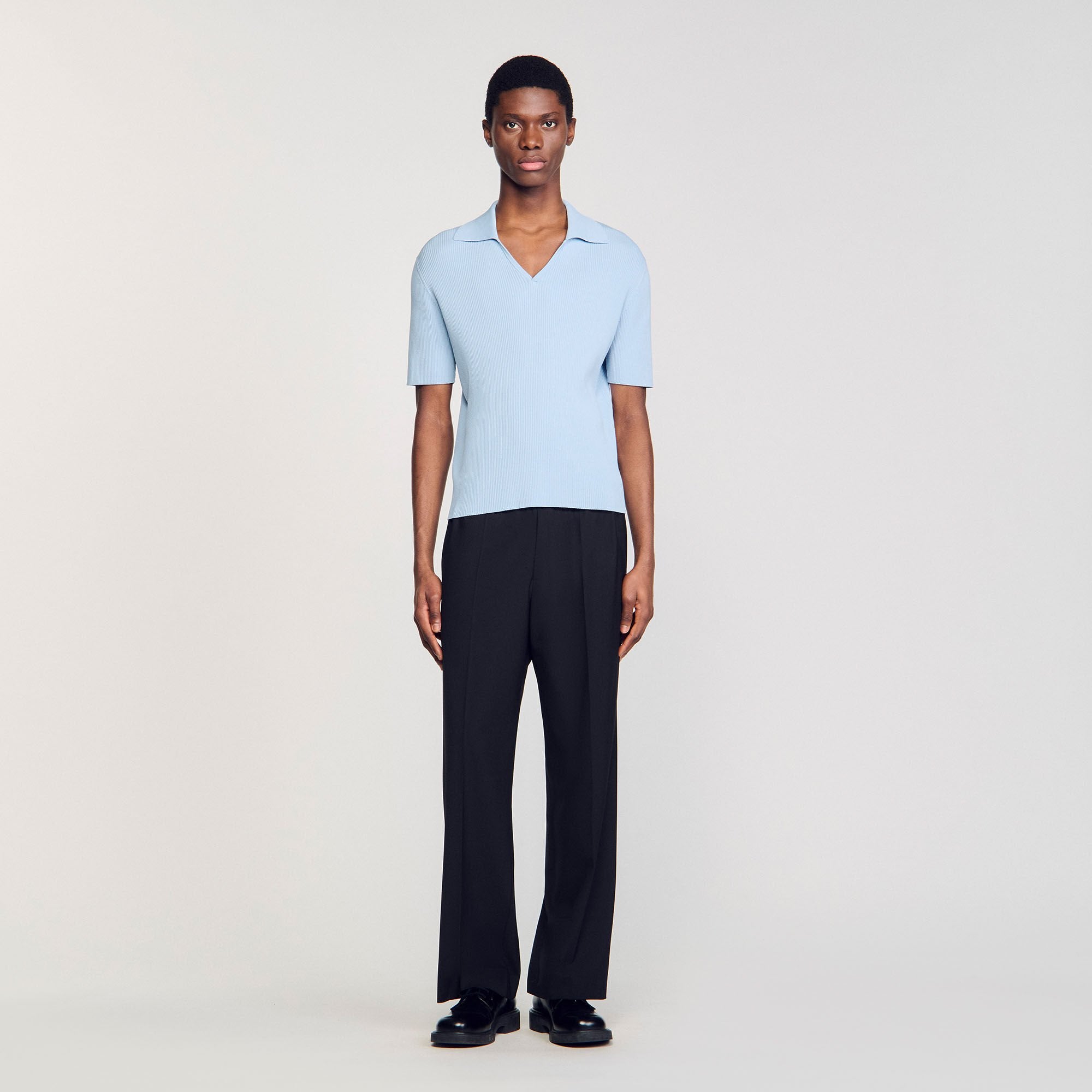 Rib knit polo shirt Blue Sky Sandro Men