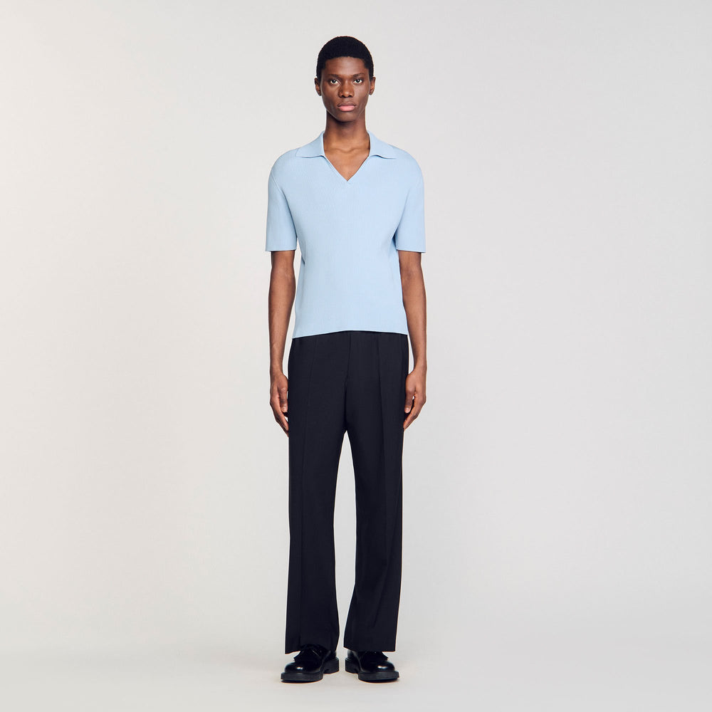 Rib knit polo shirt Blue Sky Sandro Men